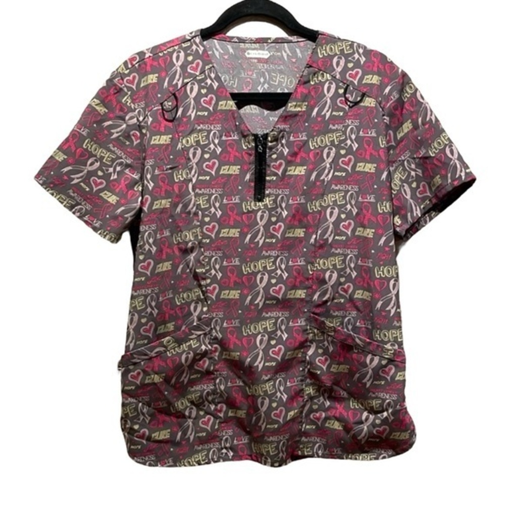 Scrubaid Women’s Tapered Fit Four Way stretch Scrubs Top Breast Cancer Awareness